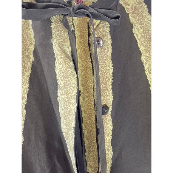 SERGE NANCEL Women’s Vintage Green-Yellow Tie-Neck Button-Up Too SZ 36(US6) - Picture 7 of 9